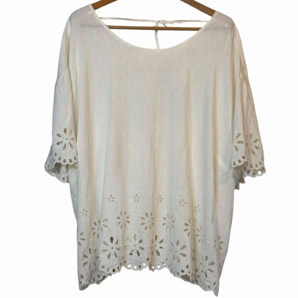 Eyelet Blouse Women Plus Size 4X Ivory Madewell Linen Boho Peasant Summer Top - Picture 13 of 13